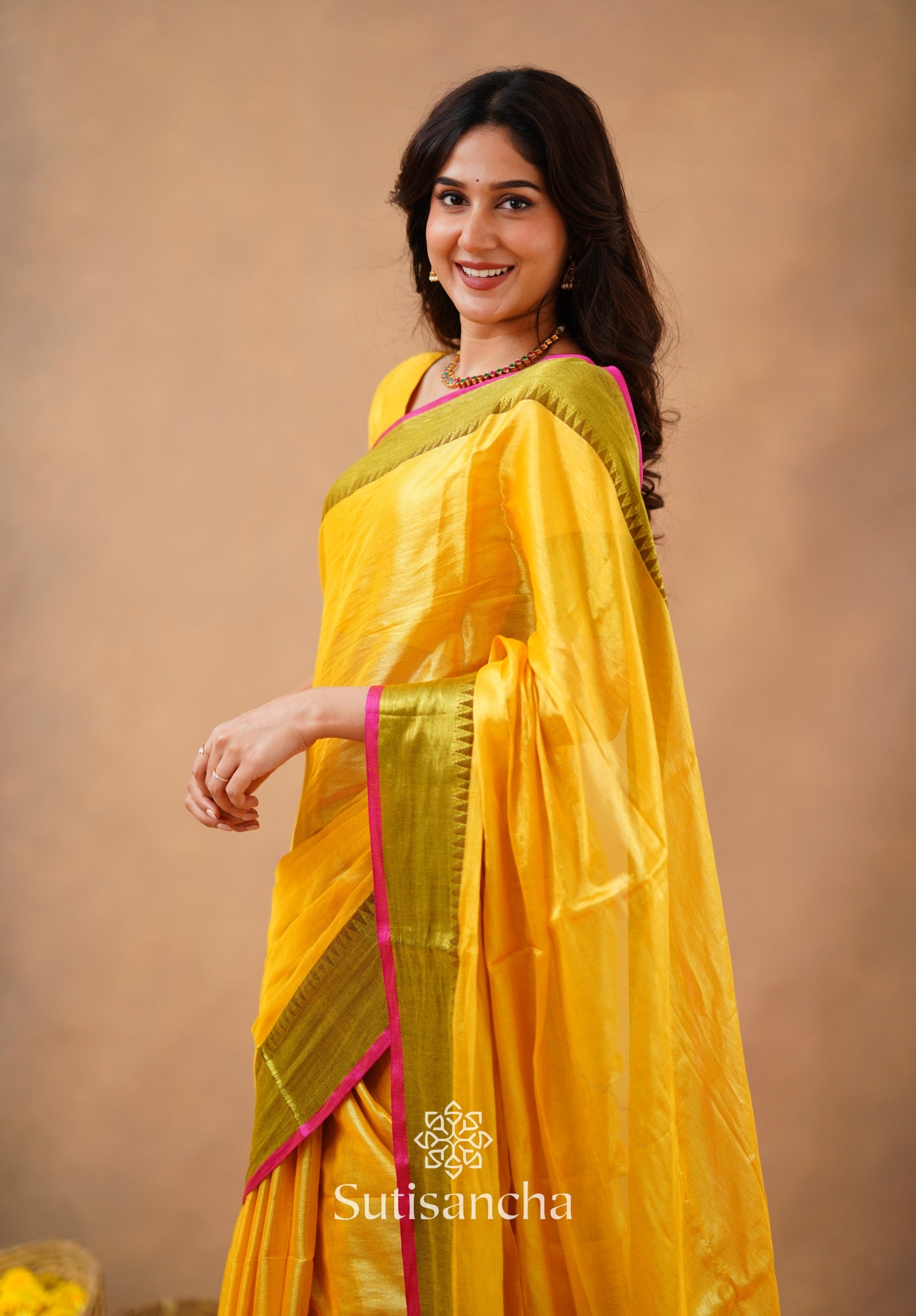 Sutisancha Yellow Handloom Tissue Saree