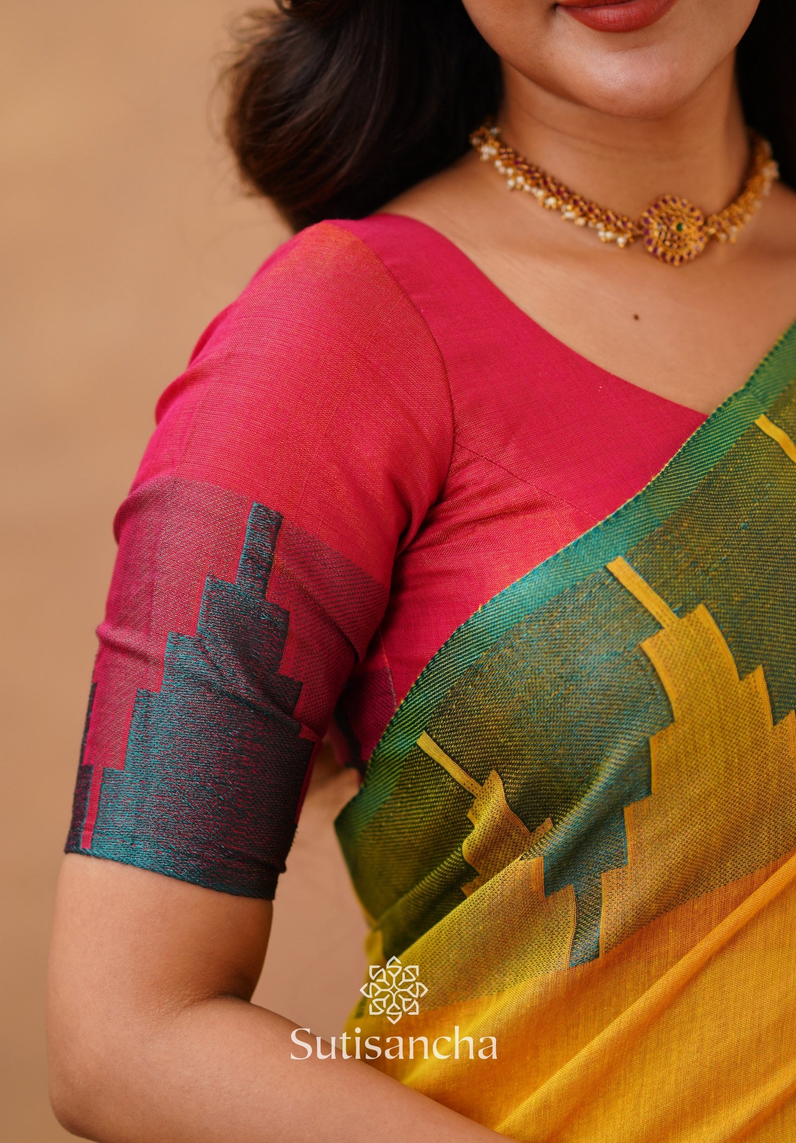 Tissue Cotton Handloom Saree with Artisanal Stepped Border