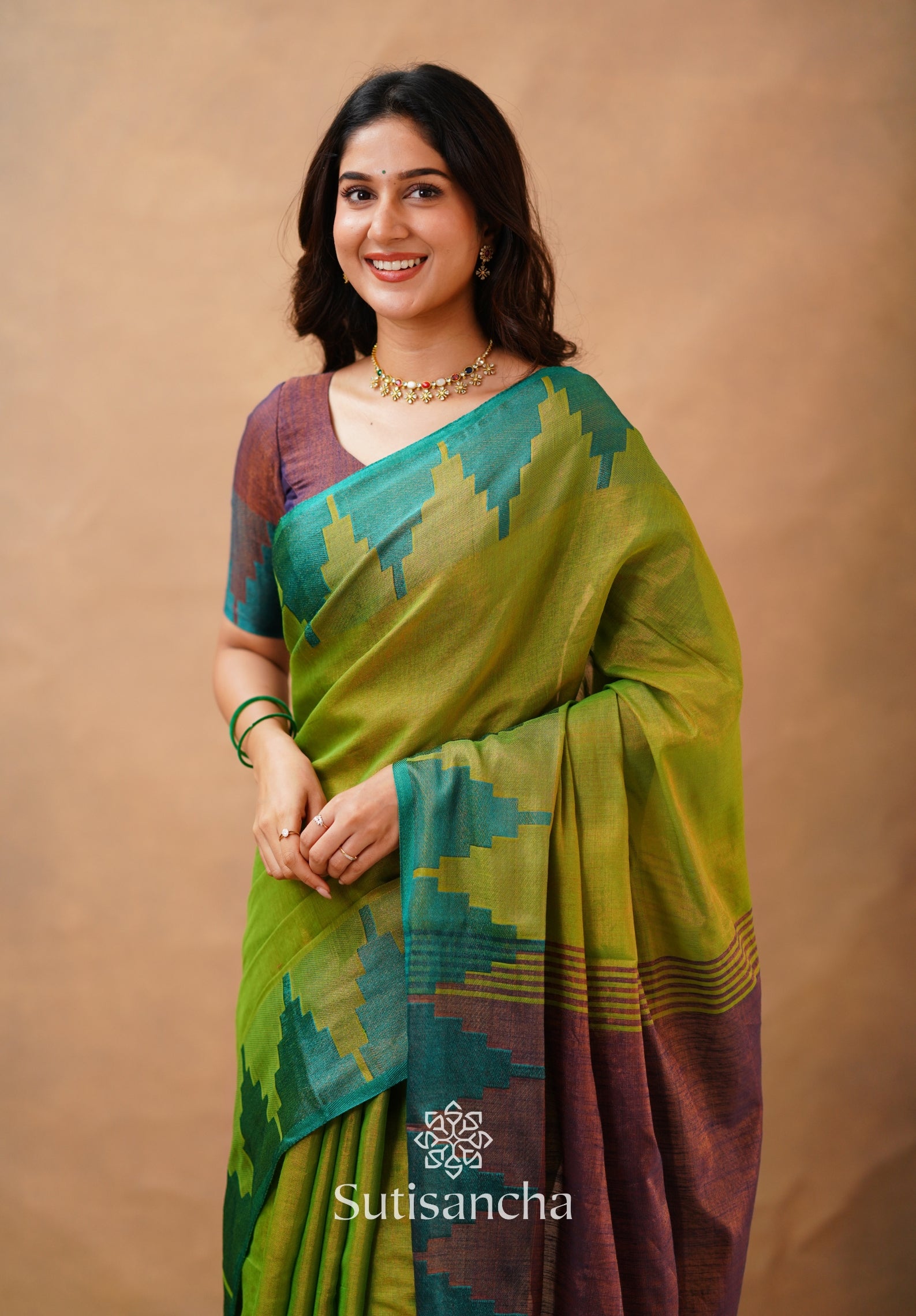 Tissue Cotton Handloom Saree with Artisanal Stepped Border