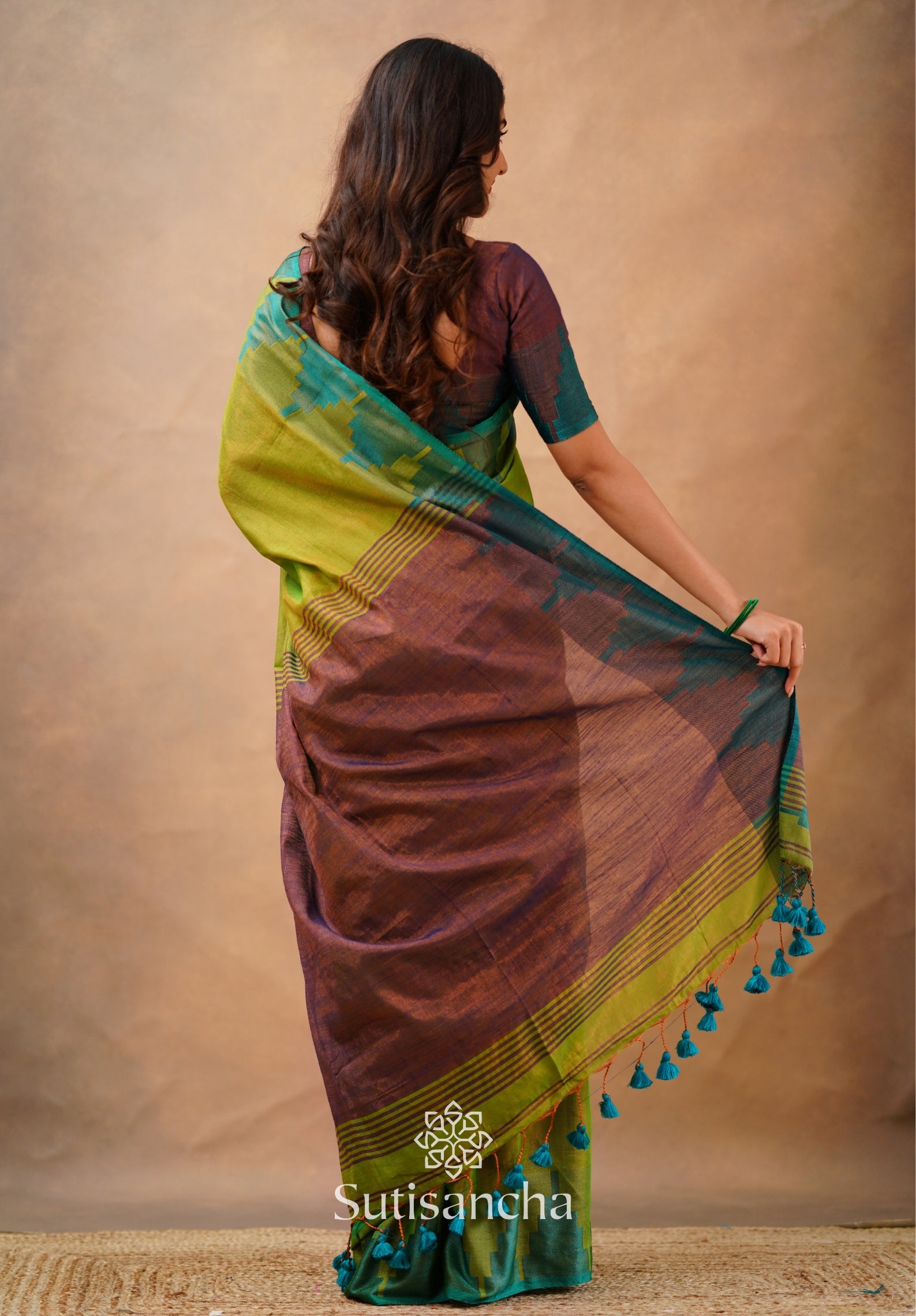 Tissue Cotton Handloom Saree with Artisanal Stepped Border