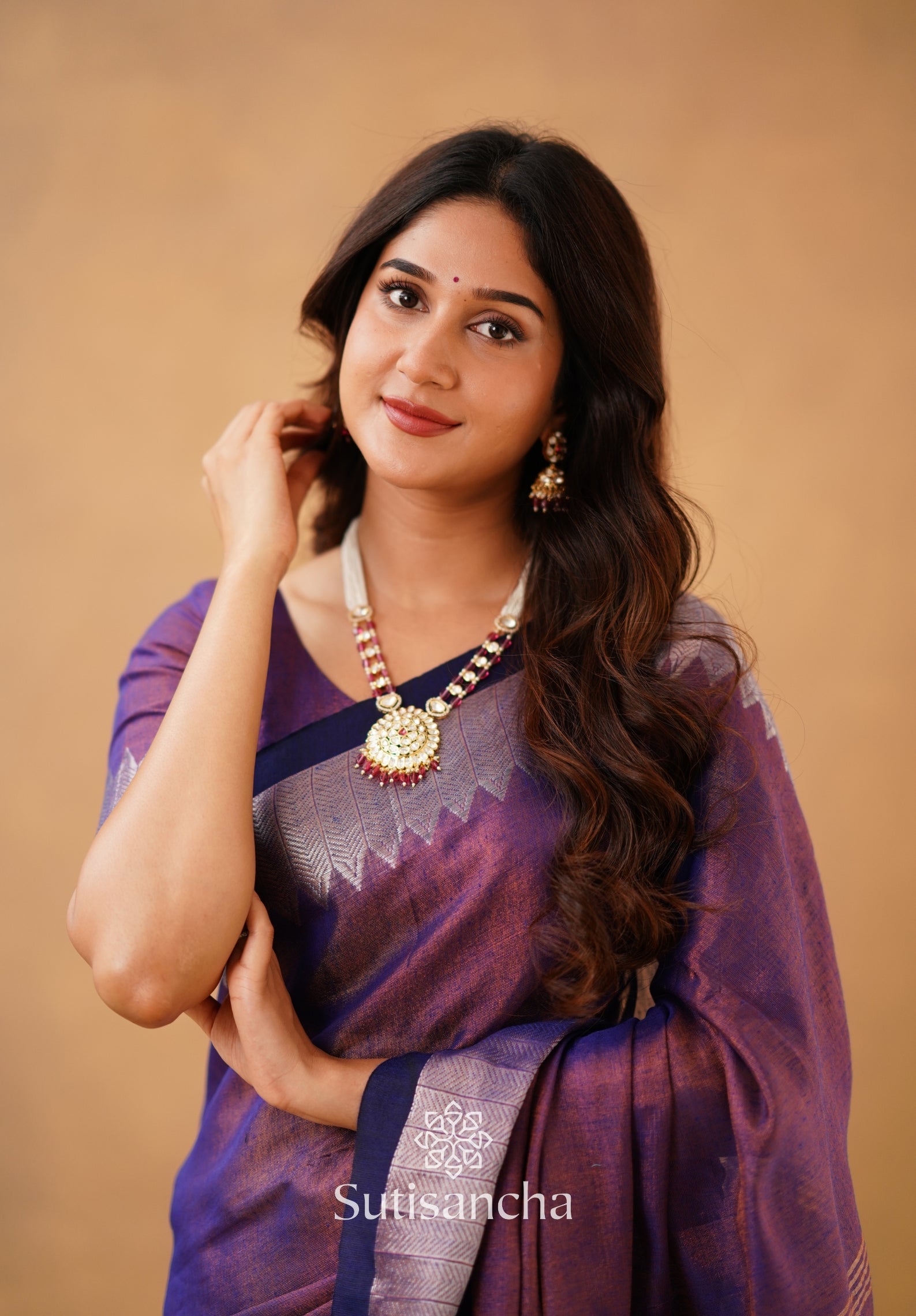 Sutisancha Purple Handloom Designer Tissue Saree