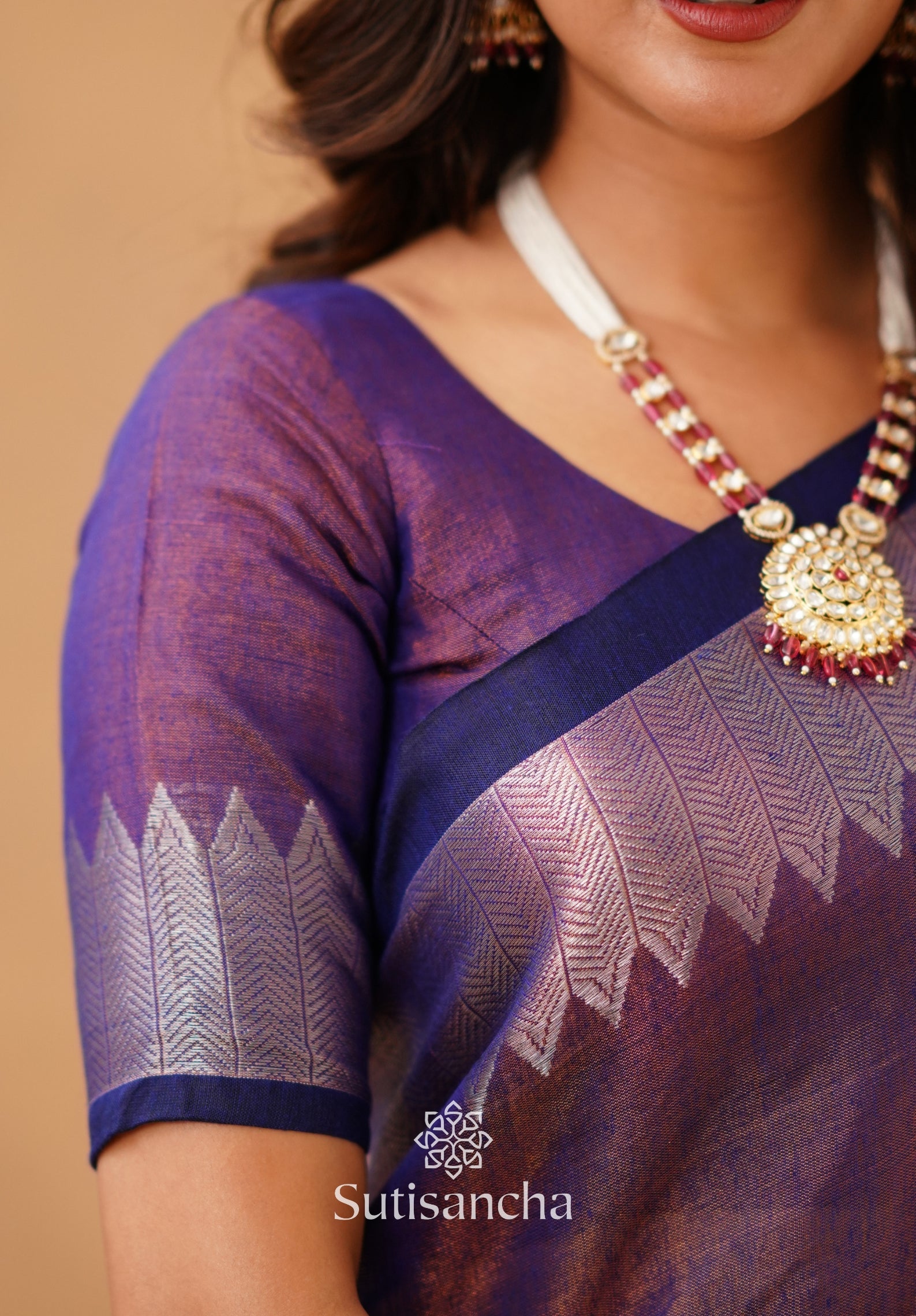 Sutisancha Purple Handloom Designer Tissue Saree