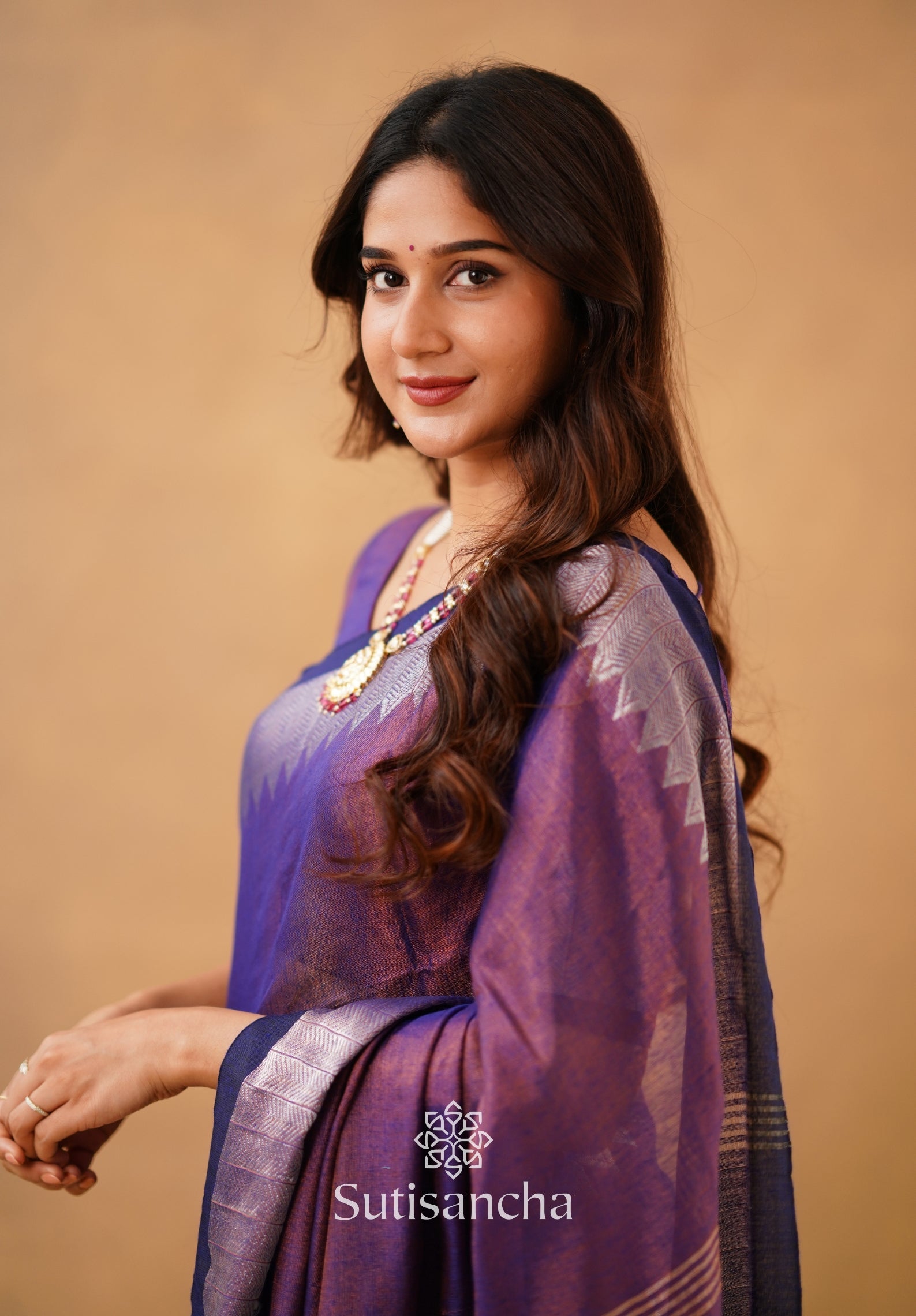 Sutisancha Purple Handloom Designer Tissue Saree