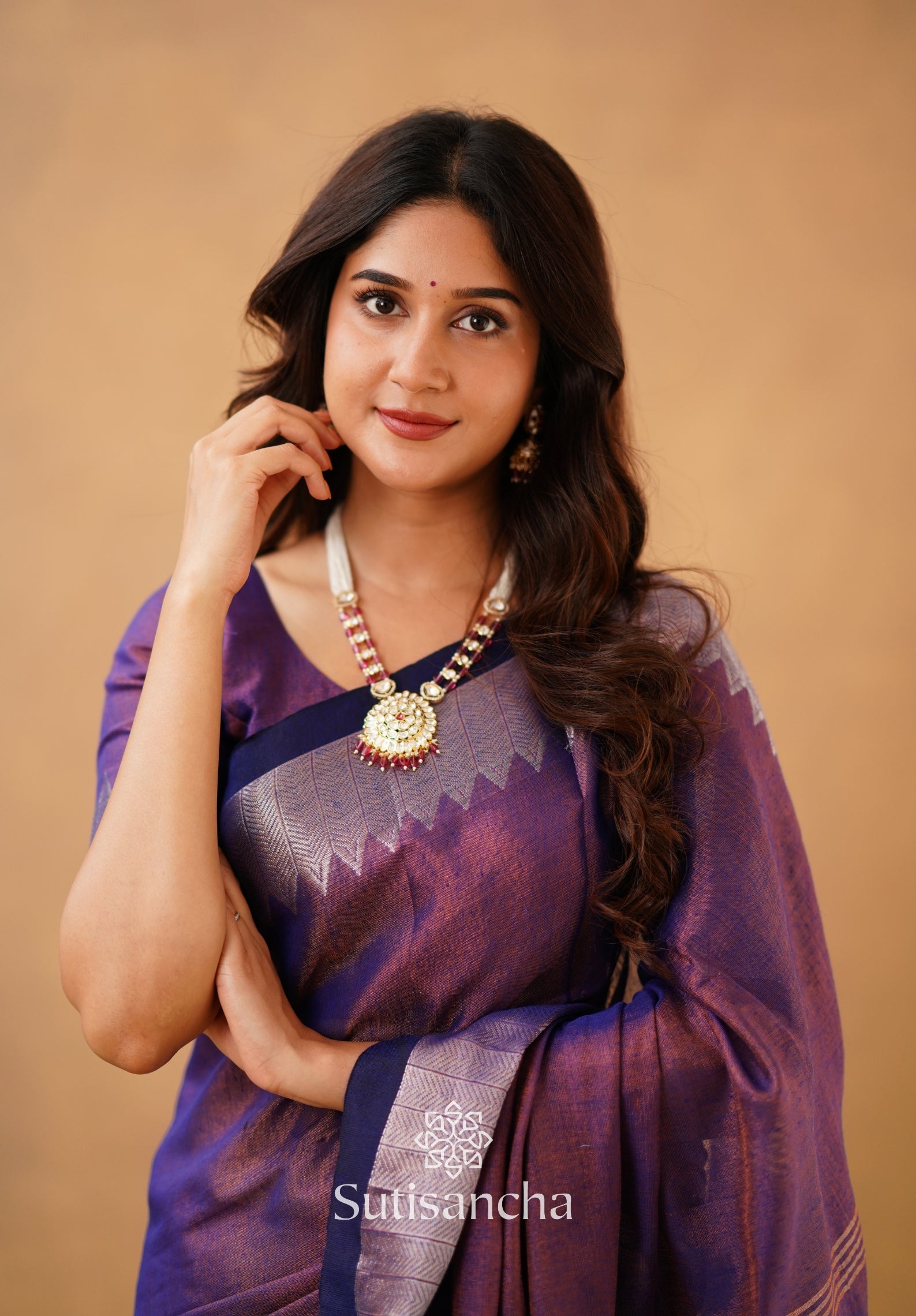 Sutisancha Purple Handloom Designer Tissue Saree