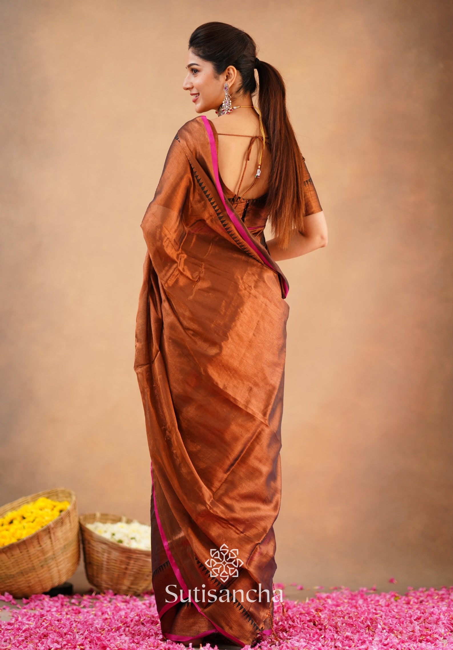 Sutisancha Copper Handloom Tissue Saree