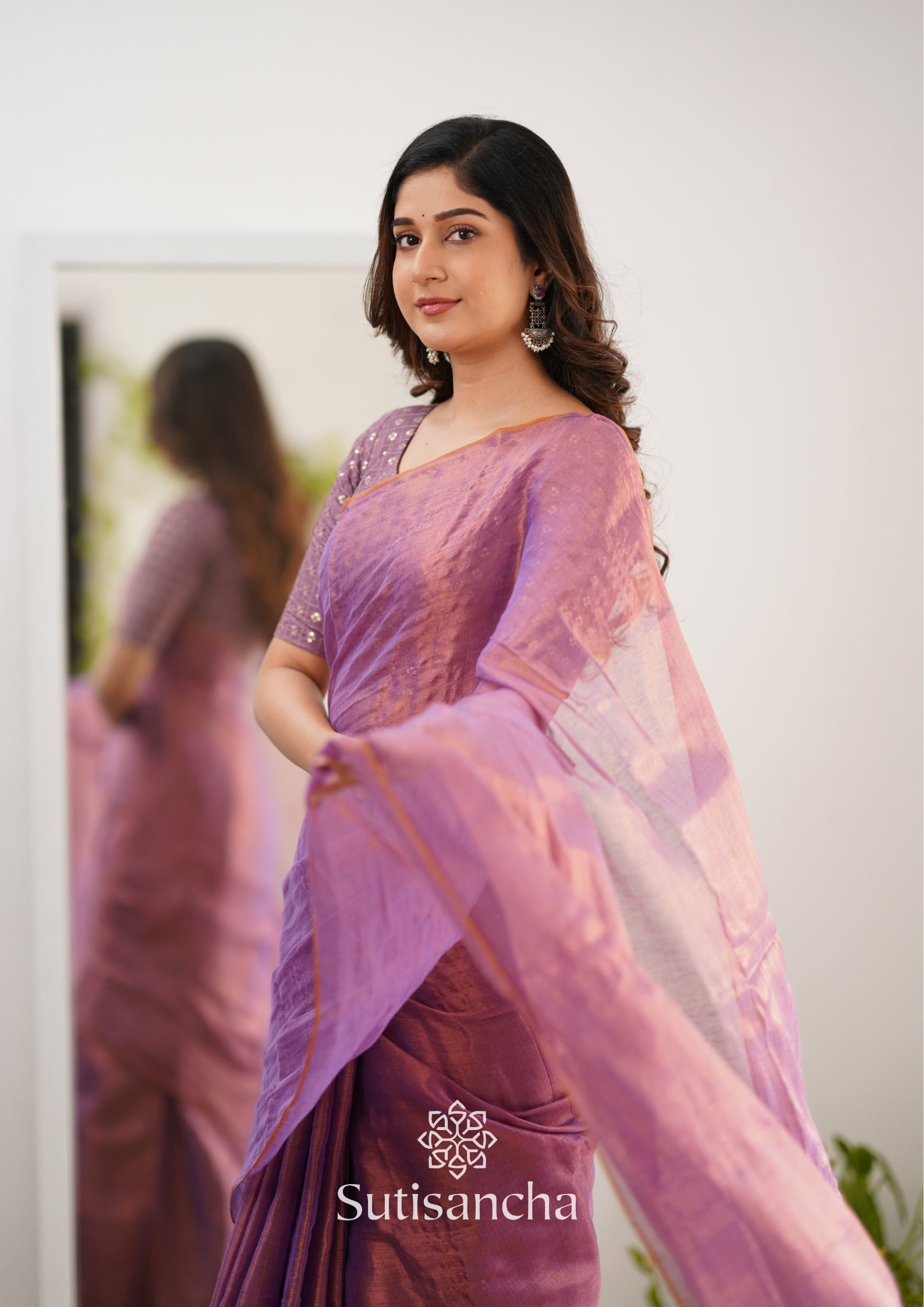 Sutisancha Blush Pink Handloom Tissue Saree With Designer Blouse