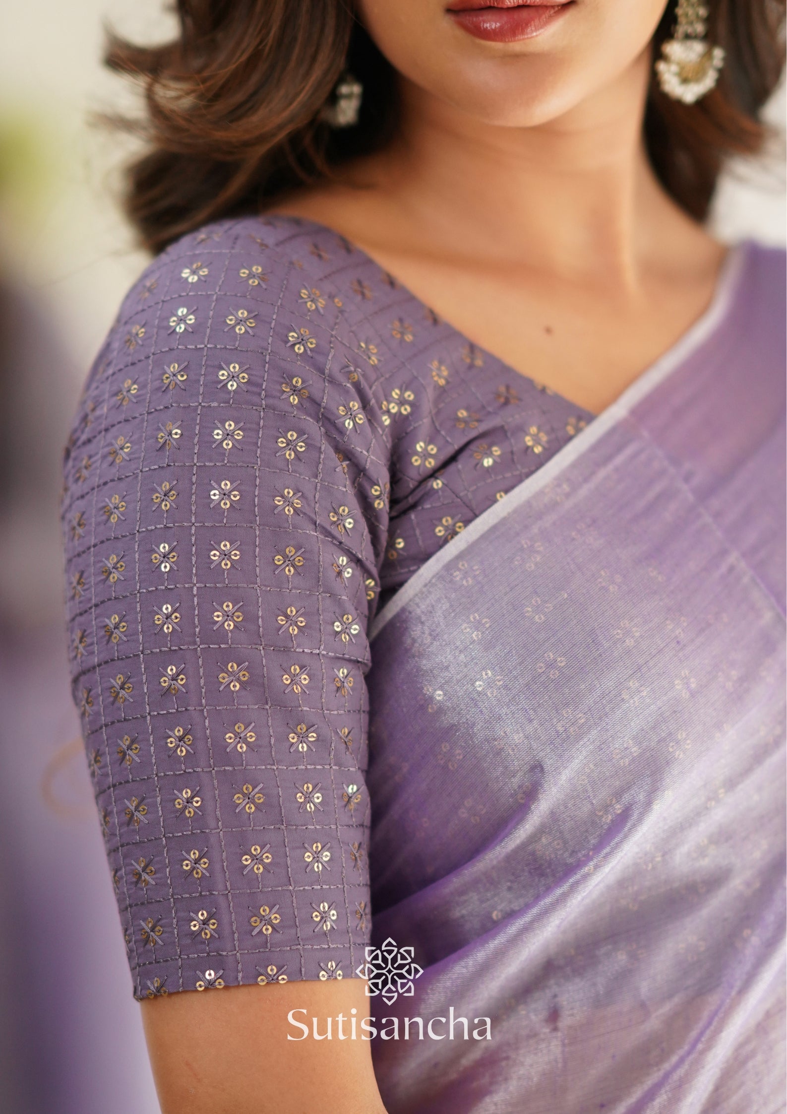 Sutisancha Lavender Handloom Tissue Saree With Designer Blouse