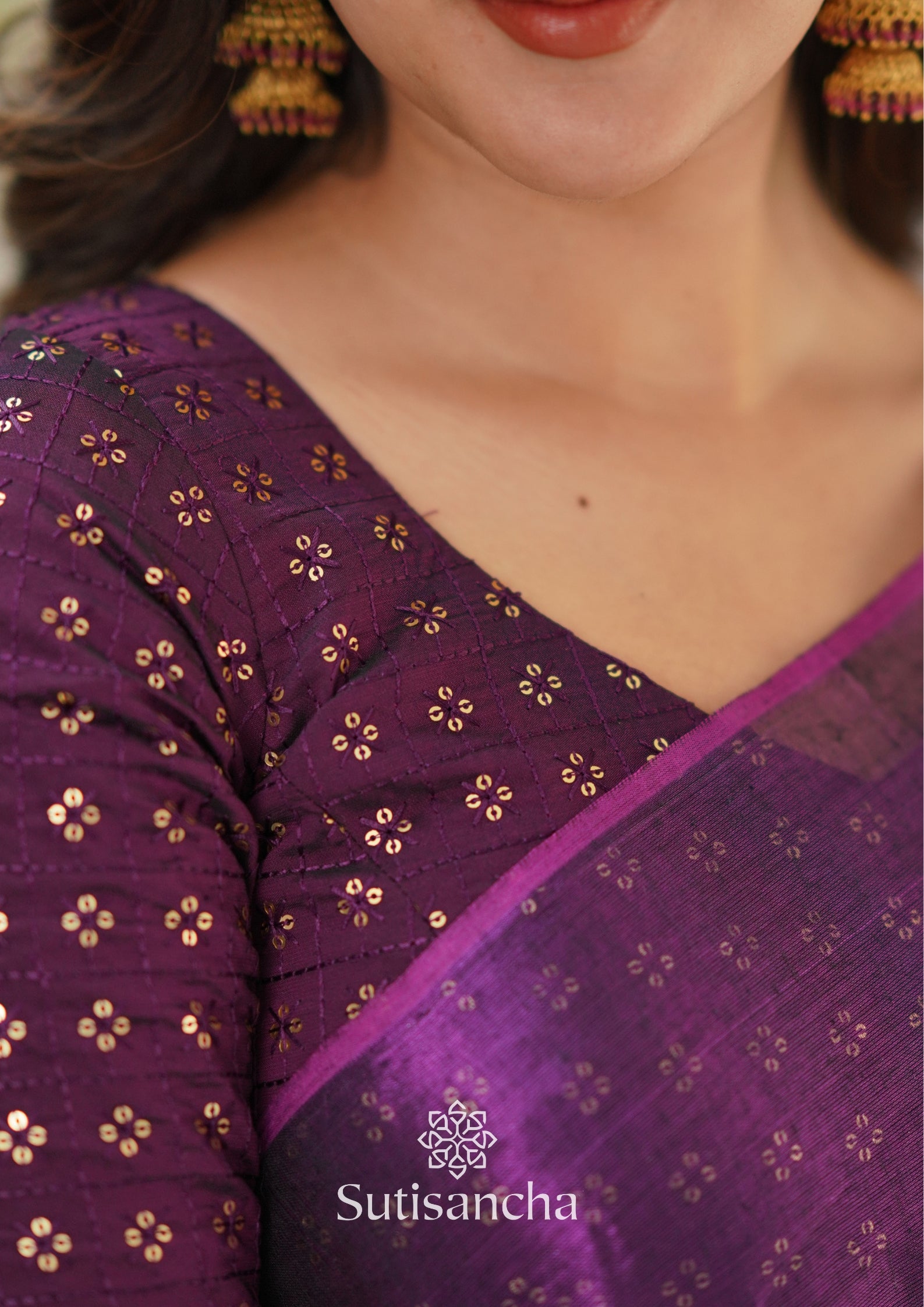 Sutisancha Purple Handloom Tissue Saree With Designer Blouse