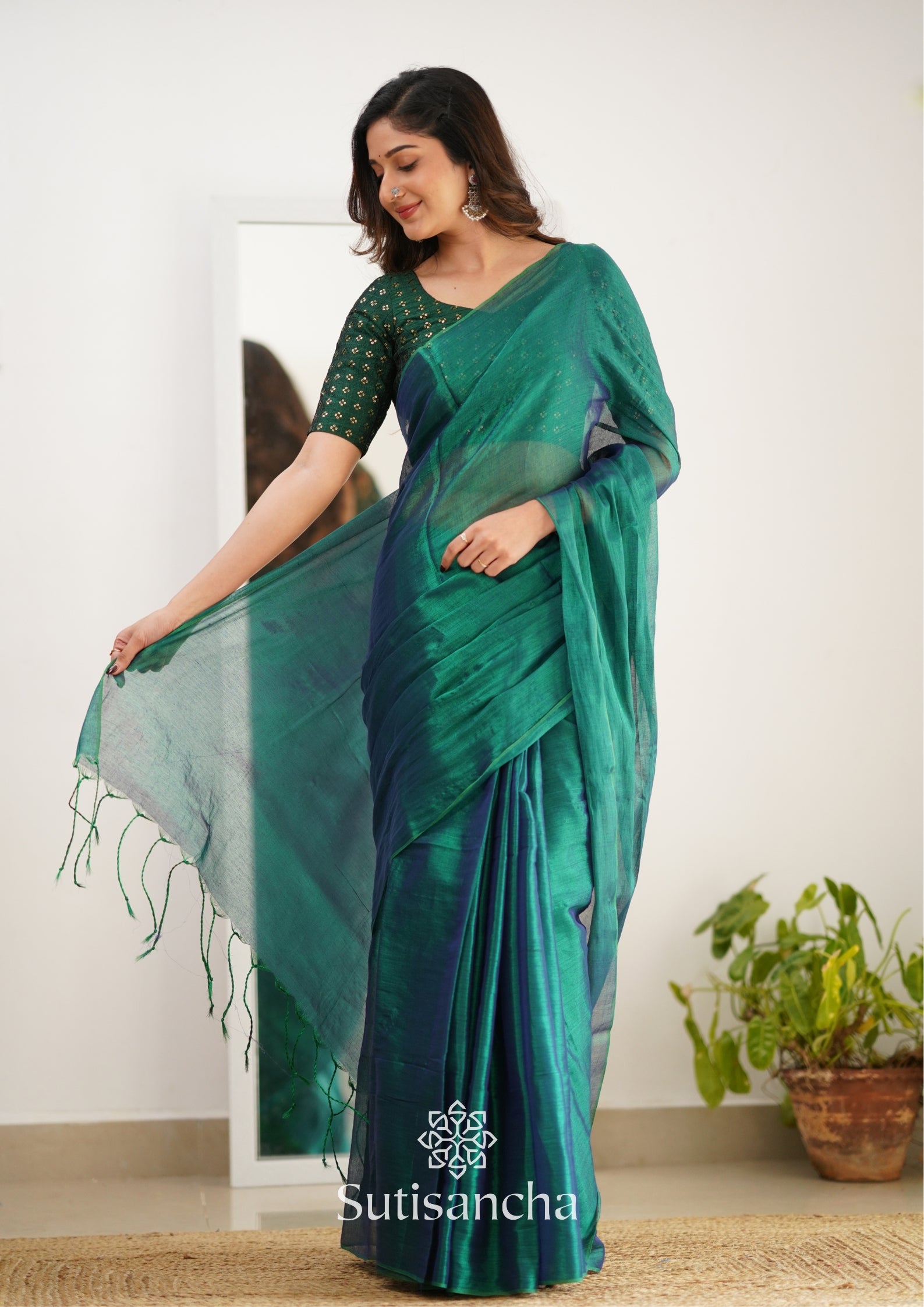 Sutisancha Rama Handloom Tissue Saree With Designer Blouse