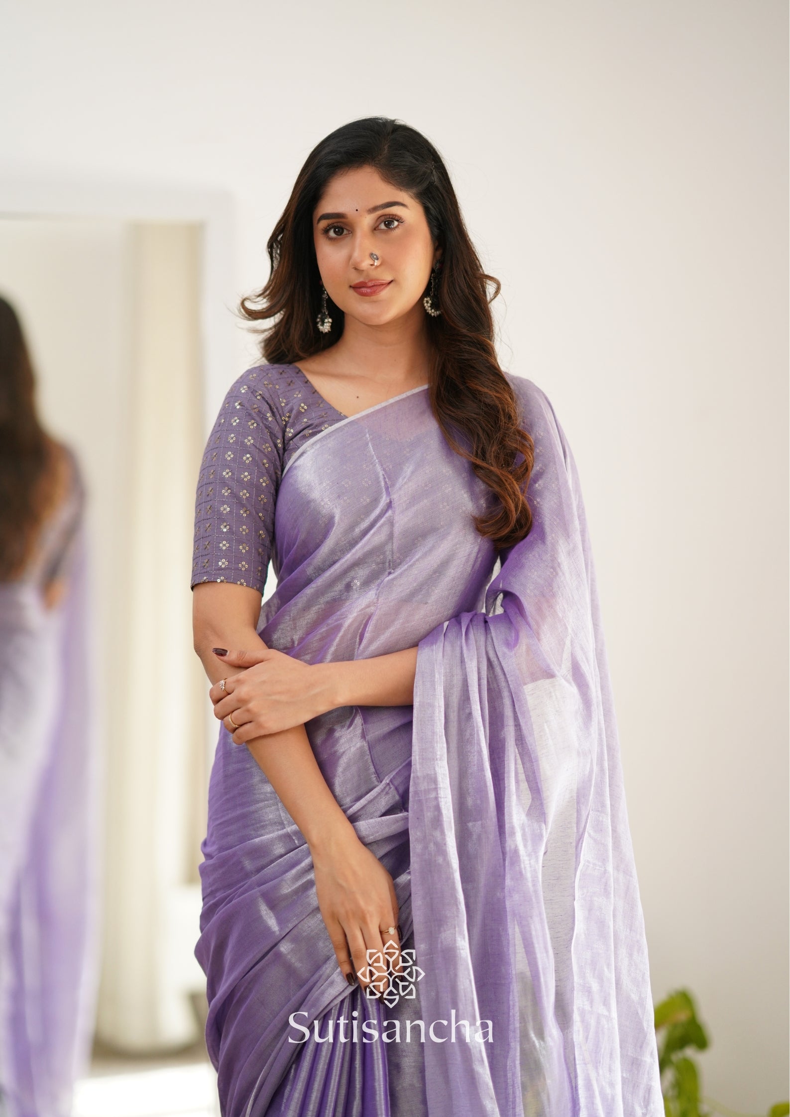 Sutisancha Lavender Handloom Tissue Saree With Designer Blouse