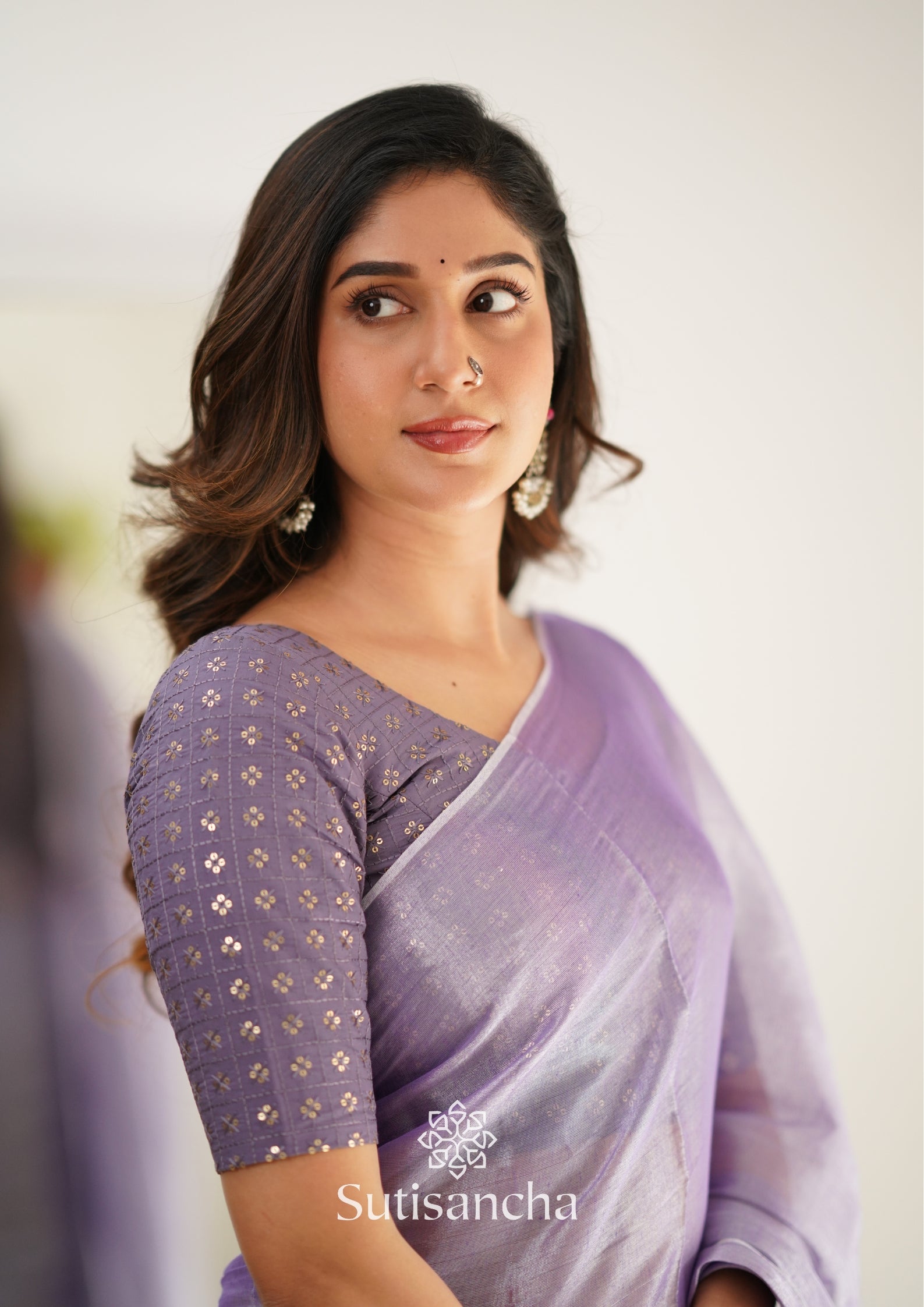 Sutisancha Lavender Handloom Tissue Saree With Designer Blouse