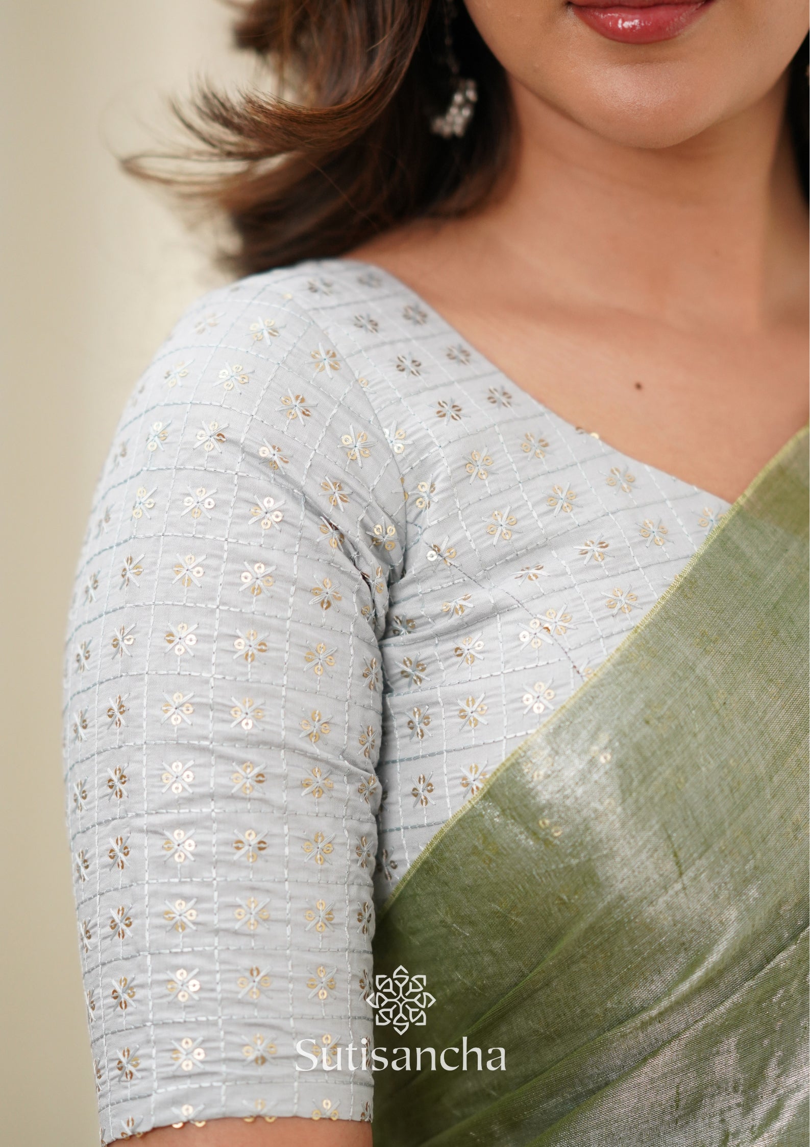 Sutisancha Olive Green Handloom Tissue Saree With Designer Blouse