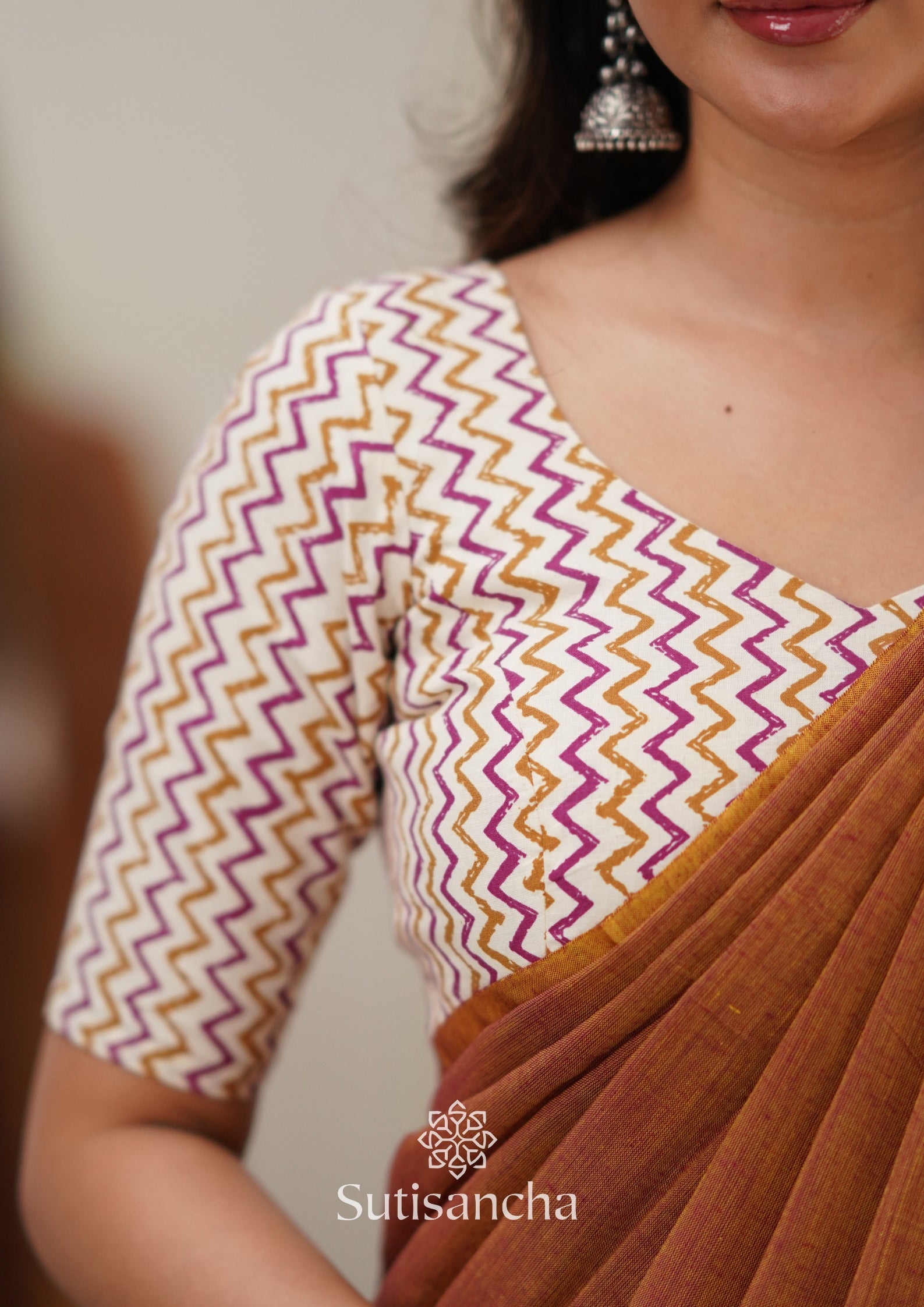 Sutisancha Rust Orange Handloom Cotton Saree With Designer Blouse