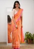 Sutisancha Peachpink Handloom Cotton Saree With Designer Blouse