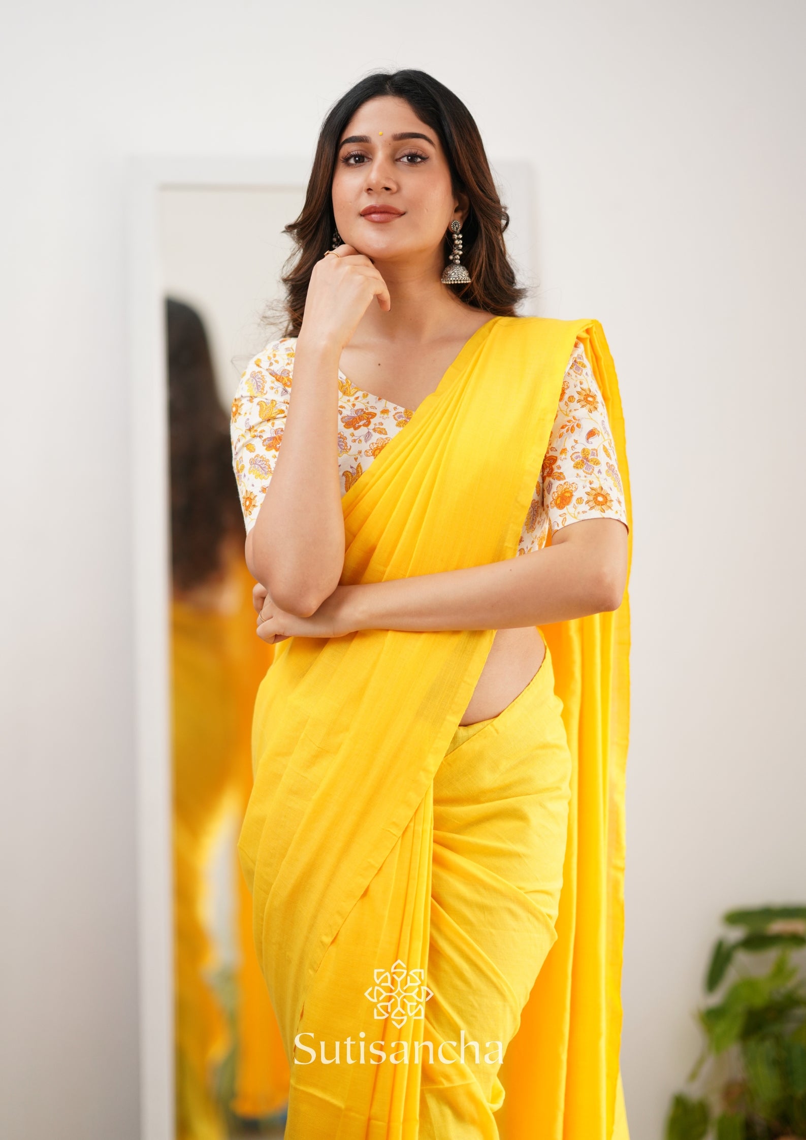 Sutisancha Yellow Handloom Cotton Saree With Designer Blouse