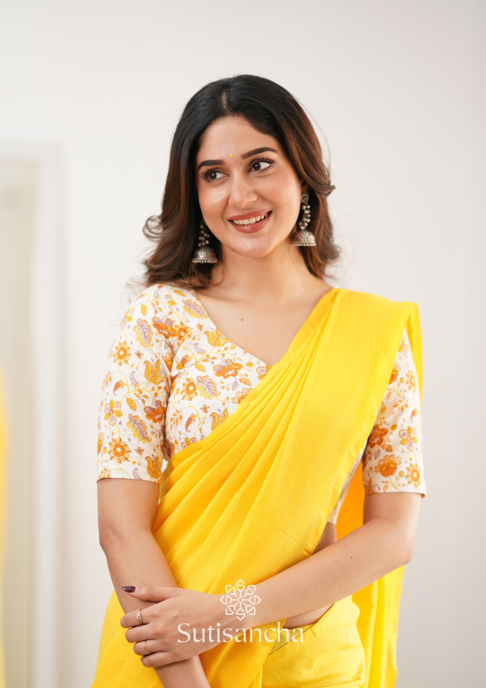 Sutisancha Yellow Handloom Cotton Saree With Designer Blouse