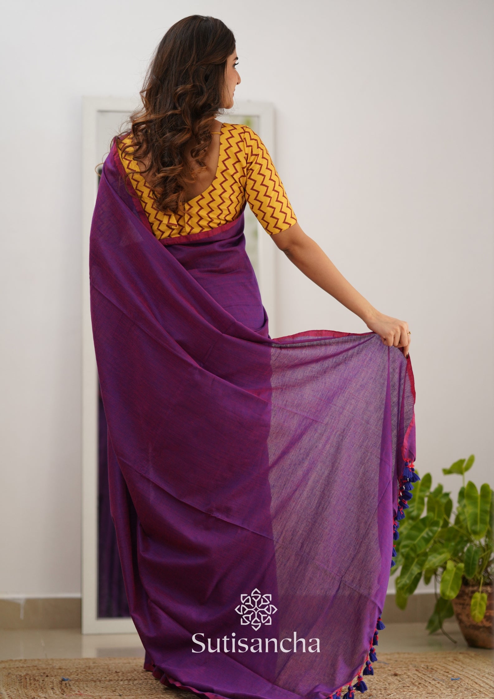 Sutisancha Dualtone Purple Khadi Saree