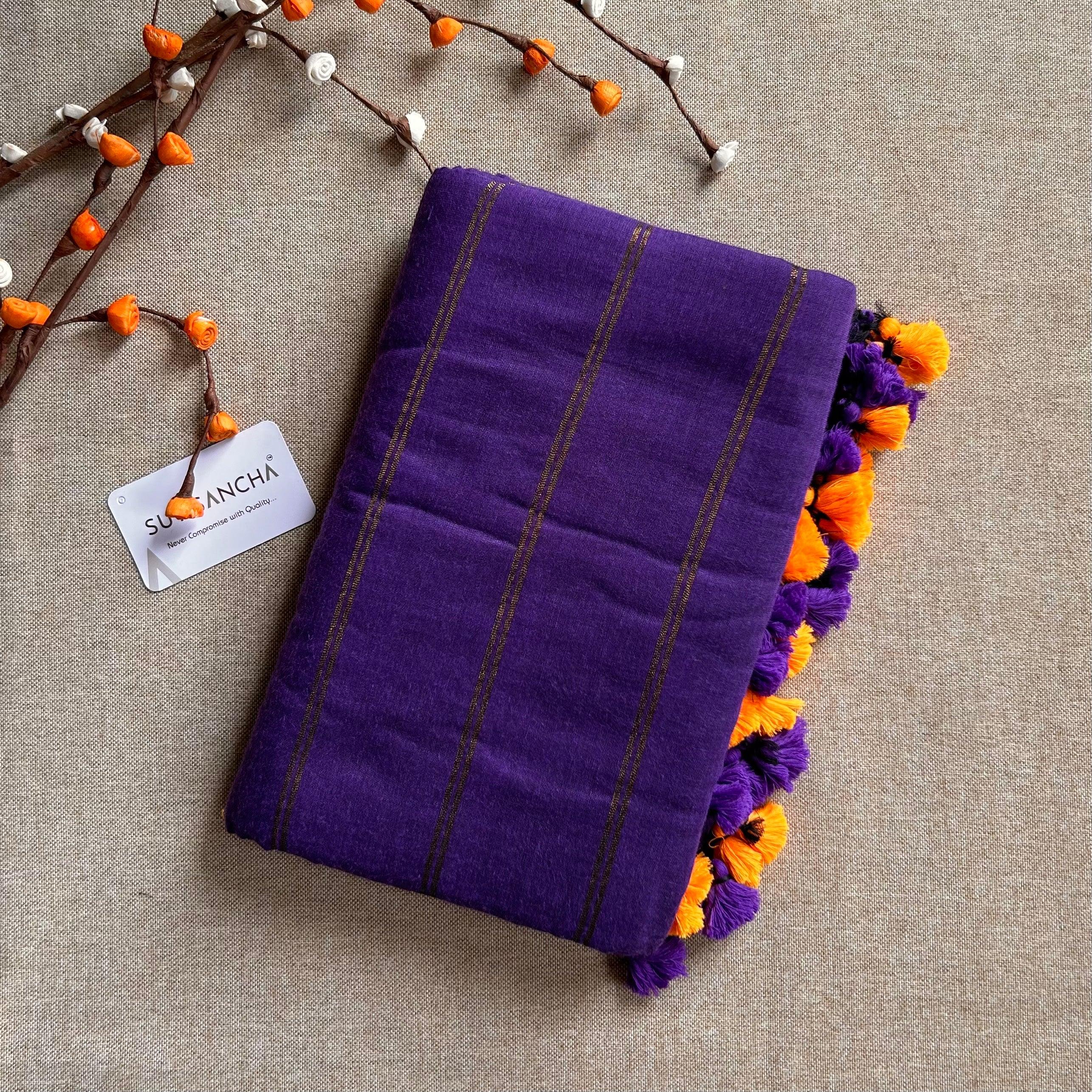 Sutisancha Purple Dual Zari Stripe Saree - Suti Sancha