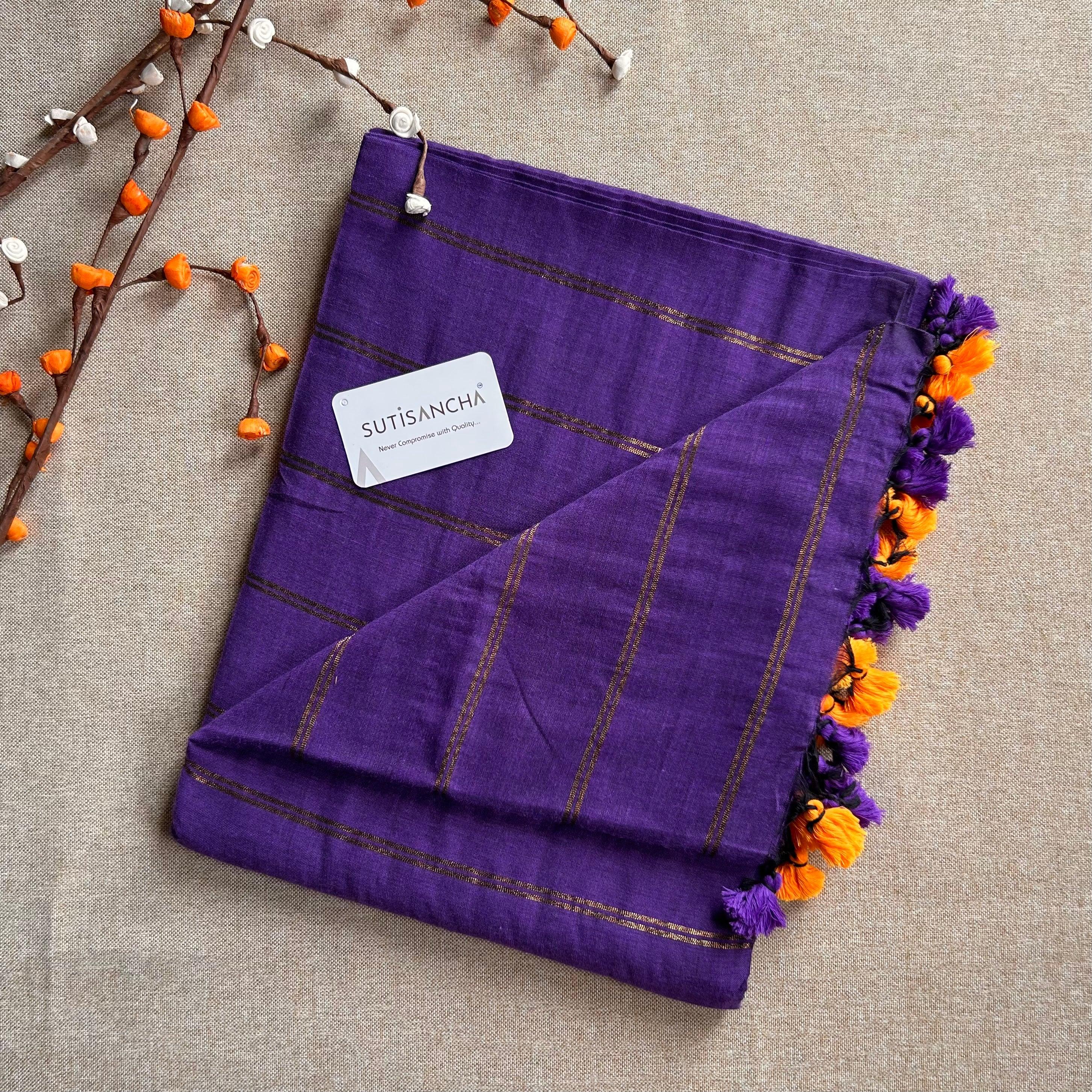 Sutisancha Purple Dual Zari Stripe Saree - Suti Sancha