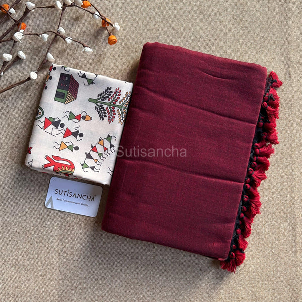 Sutisancha Maroon Saree & Airawat Design Blouse