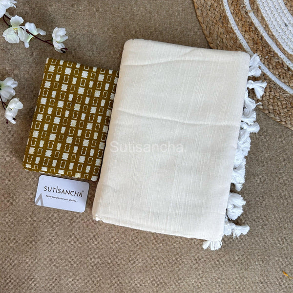 Sutisancha Offwhite Khadi Saree & Cotton Design Blouse