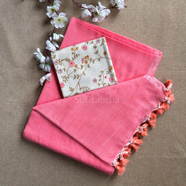 Sutisancha Peach Khadi Saree & Florance Blouse