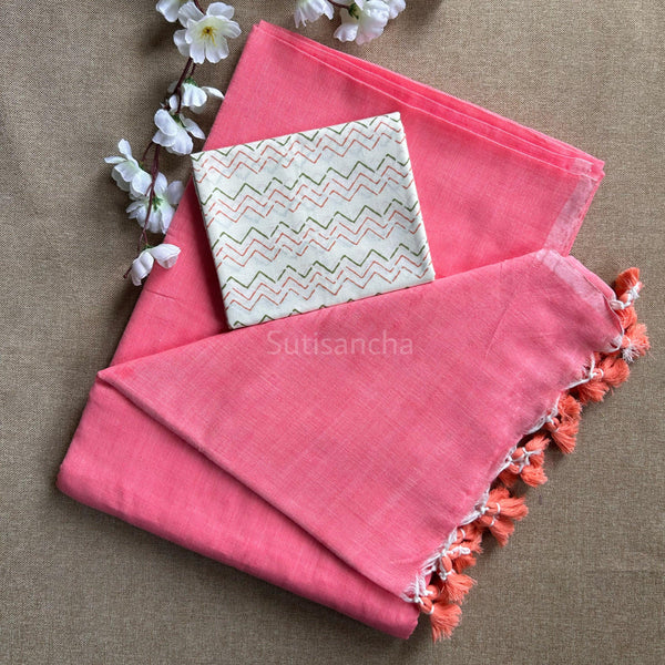 Sutisancha Zigzag Blouse & Peach Khadi Handloom Saree