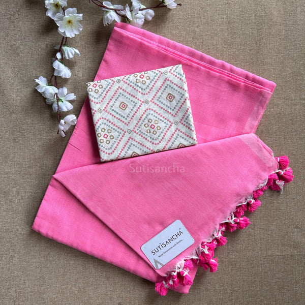 Sutisancha Baby Pink Khadi Saree & Bandhej Blouse