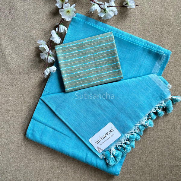 Sutisancha Sky Plain Saree & Designer Blouse