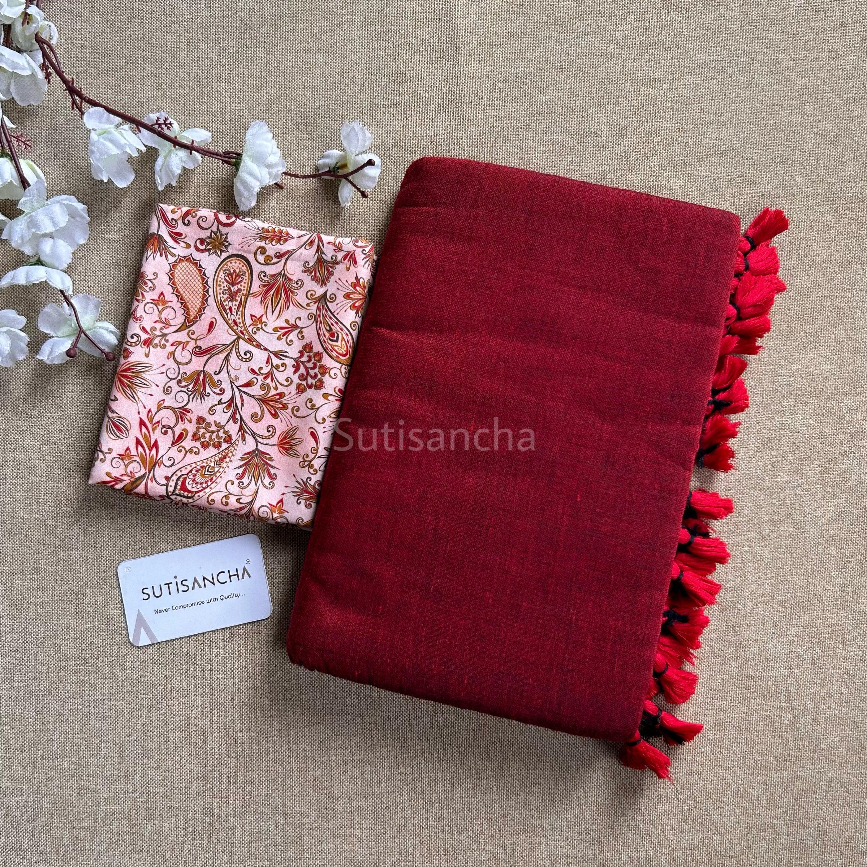 Sutisancha CherryRed Handloom Cotton Saree - Suti Sancha