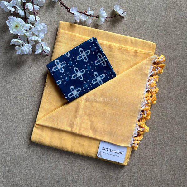 Sutisancha Yellow Colour Handloom Cotton Saree