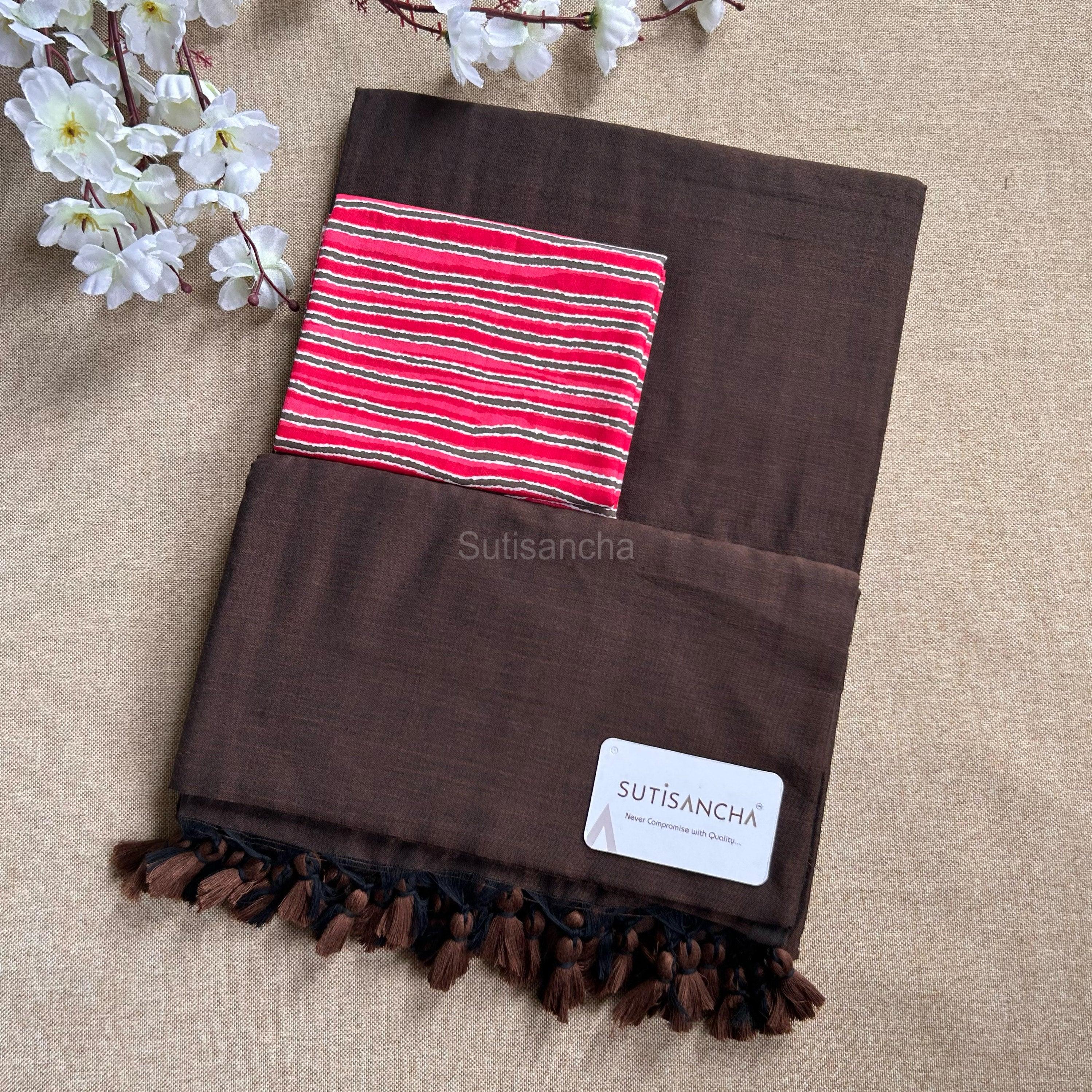 Sutisancha Brown Colour Handloom Cotton Saree - Suti Sancha