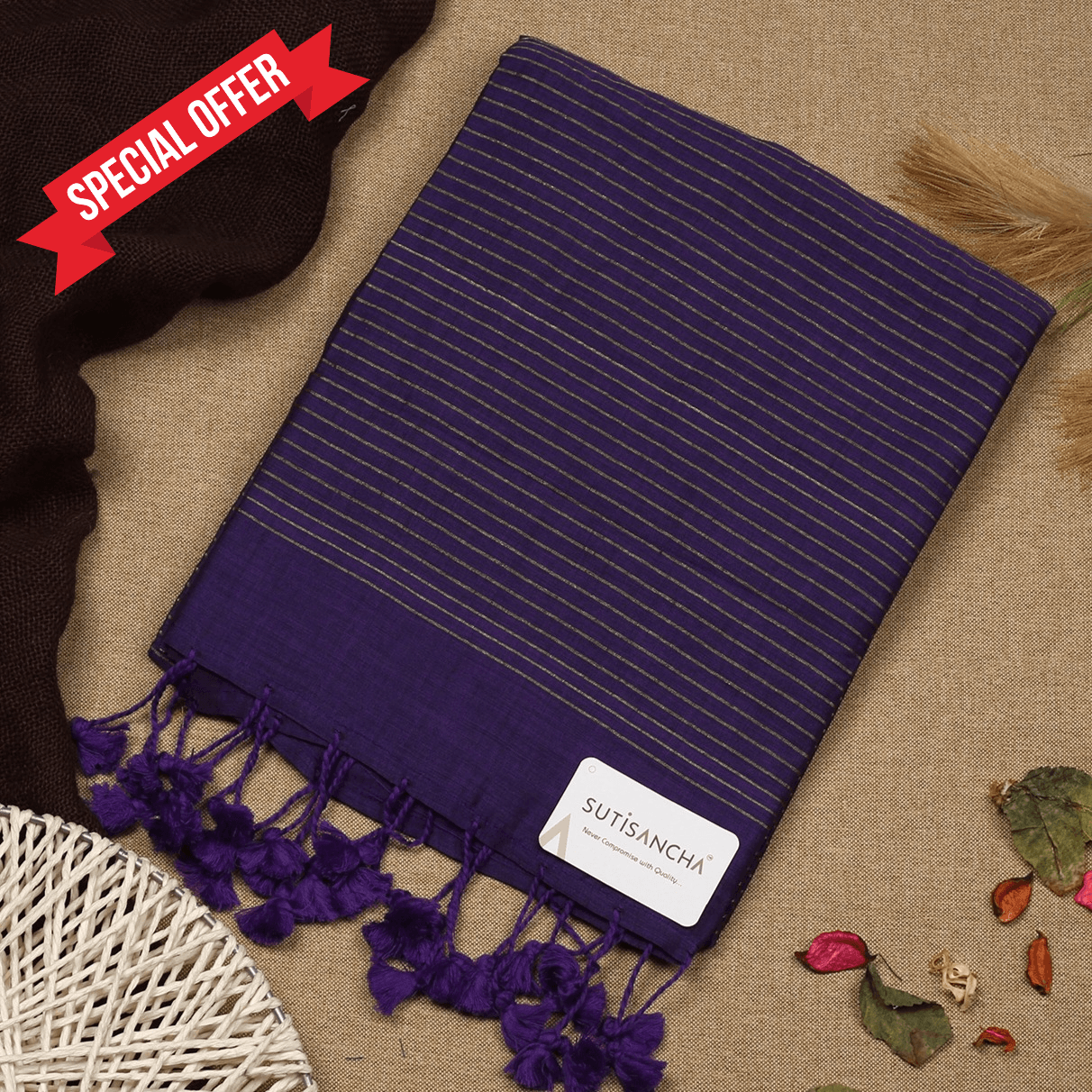 Sutisancha Purple Zari Stripe Saree - Suti Sancha