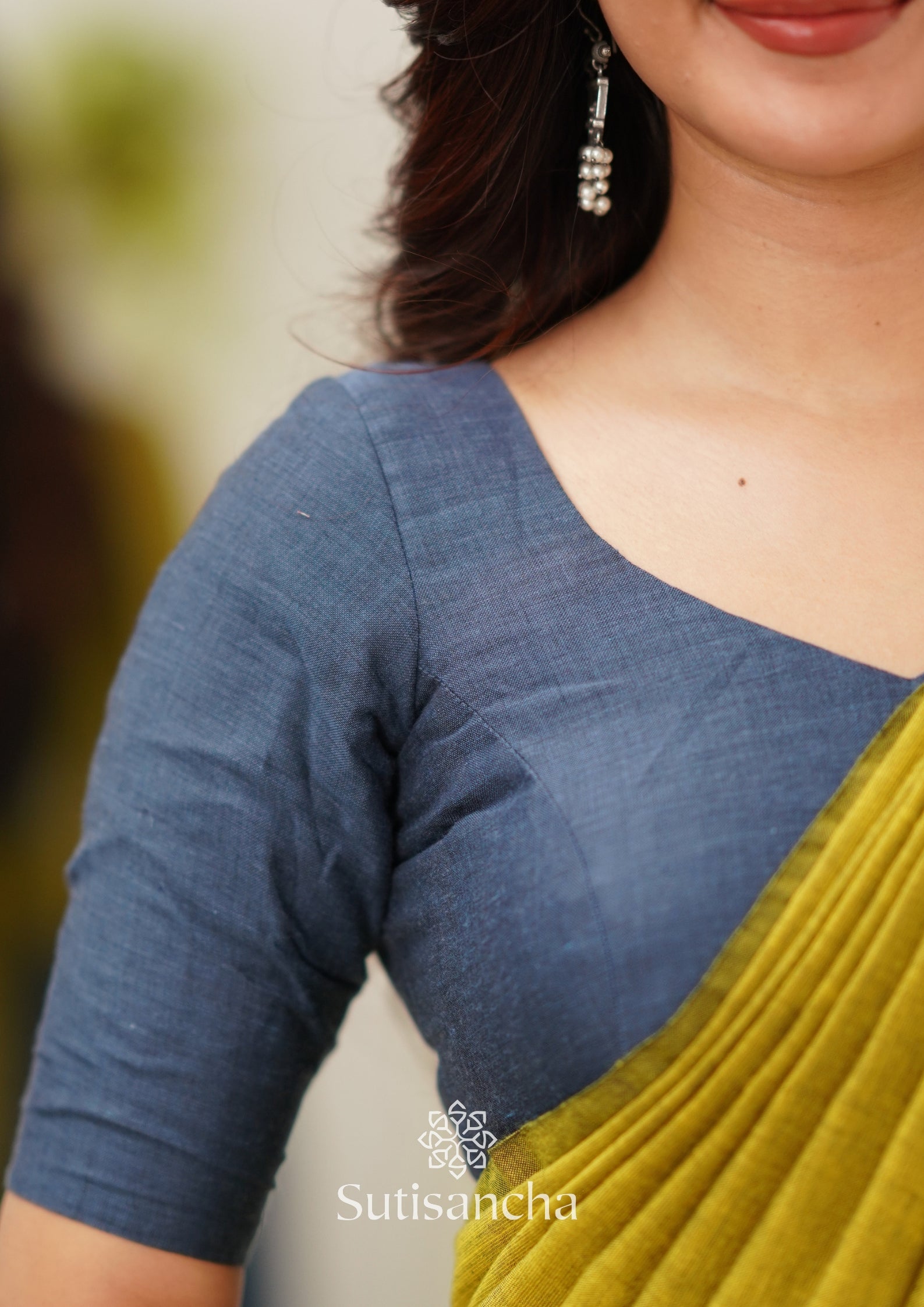 Sutisancha Lime & Gray Handloom Cotton Saree