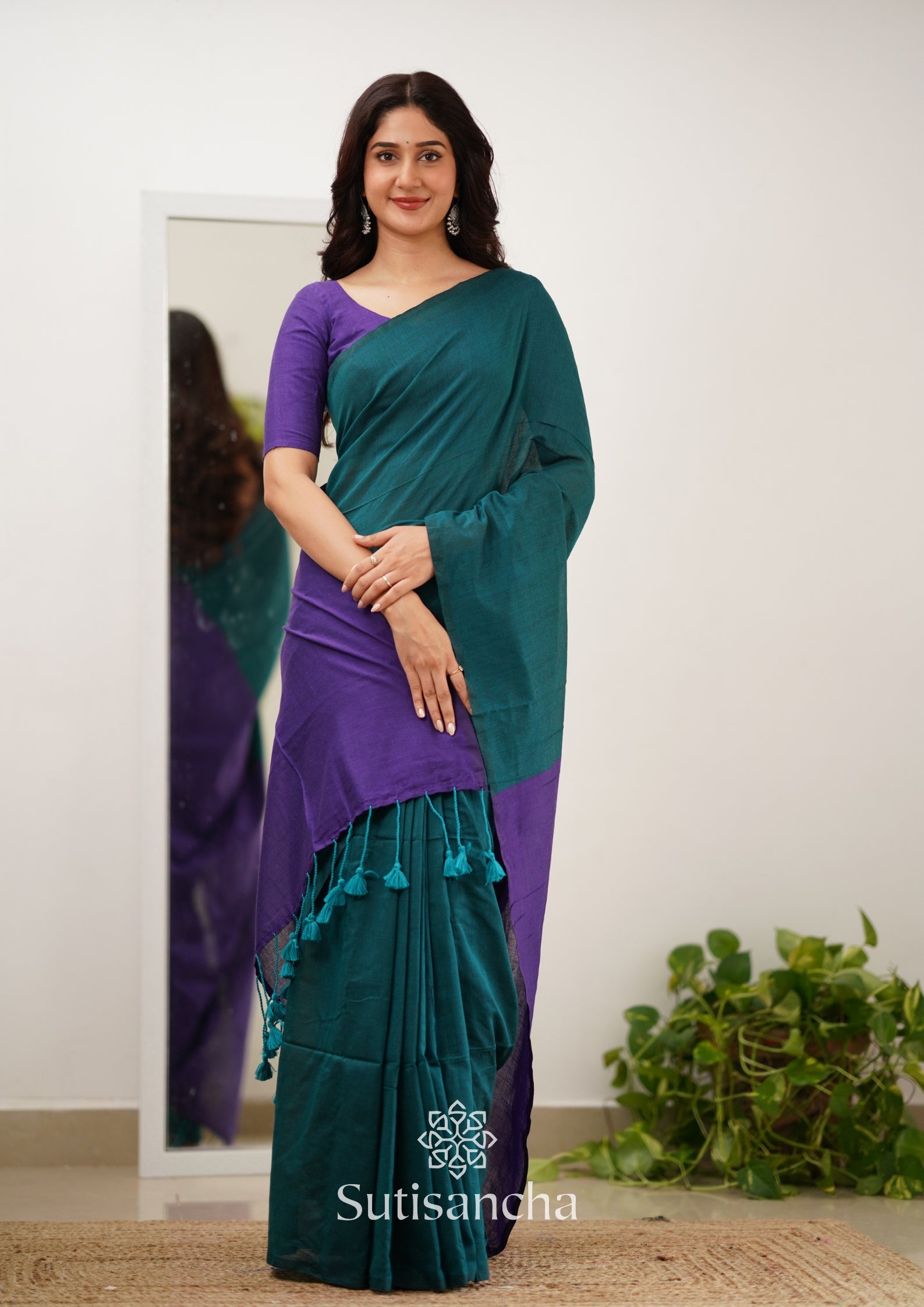 Sutisancha Purple Handloom Cotton Saree