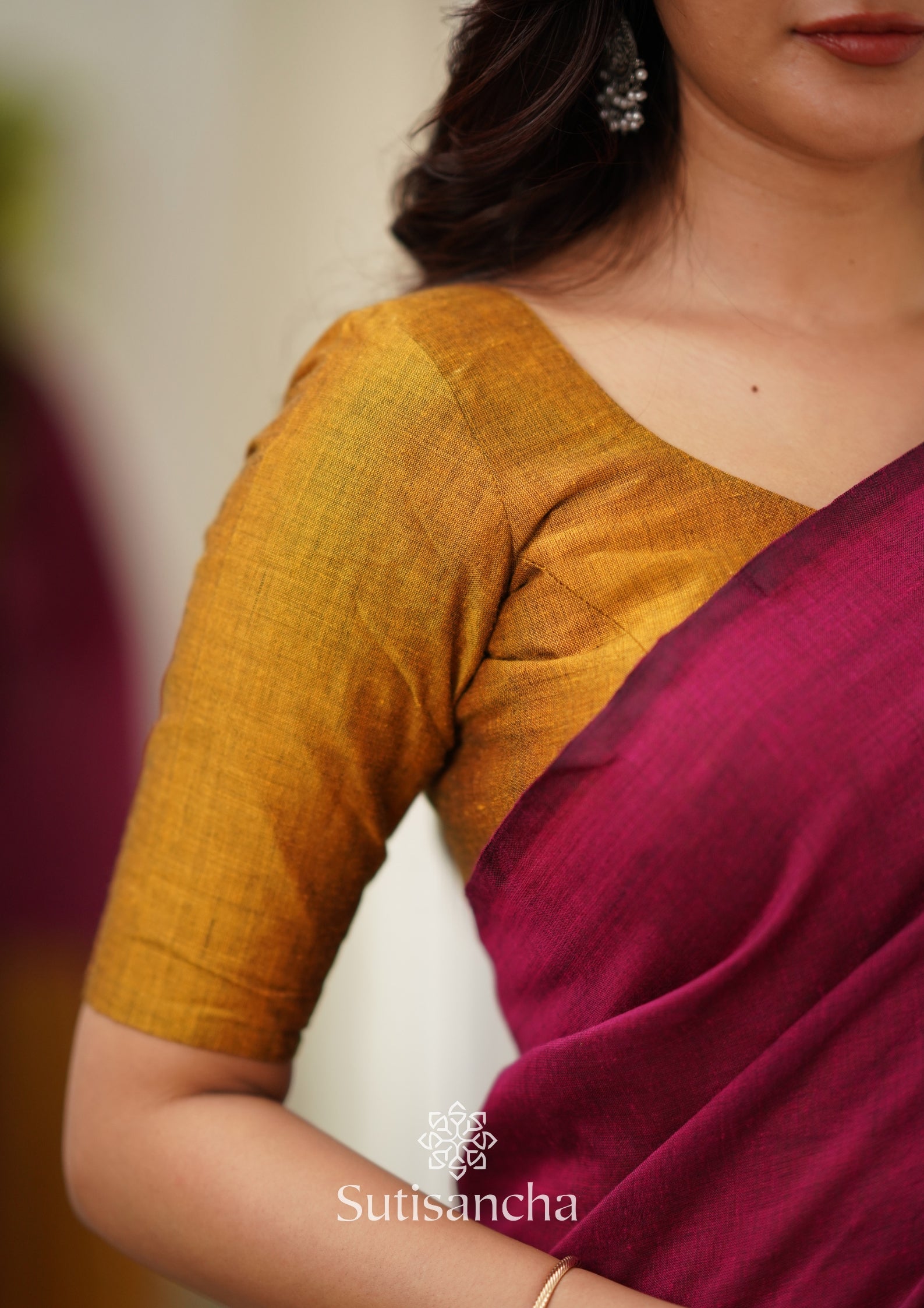 Sutisancha Pink & Mustard Handloom Cotton Saree