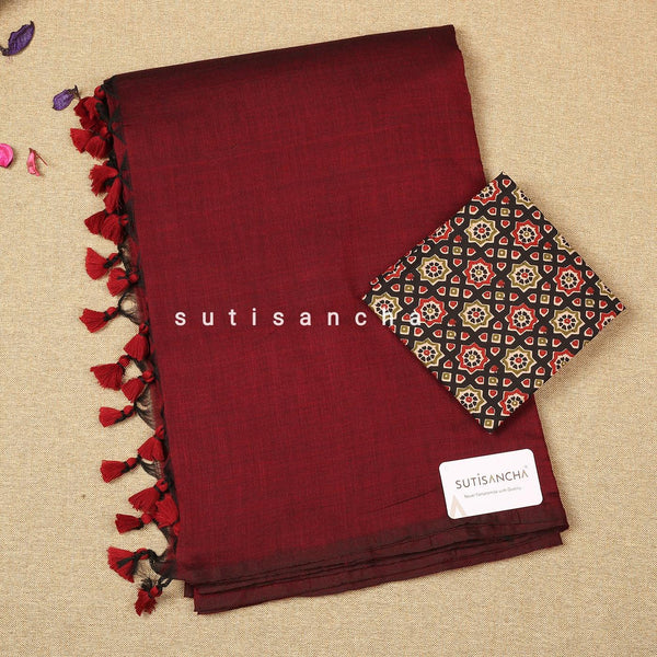 Sutisancha Maroon with Cotton Designer Blouse