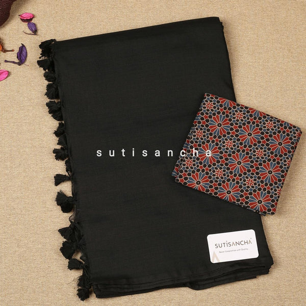 Sutisancha Black Saree & Ajarkh Designer Blouse
