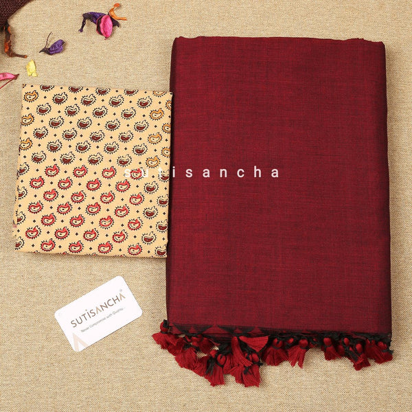 Sutisancha Maroon Saree with Designer Blouse