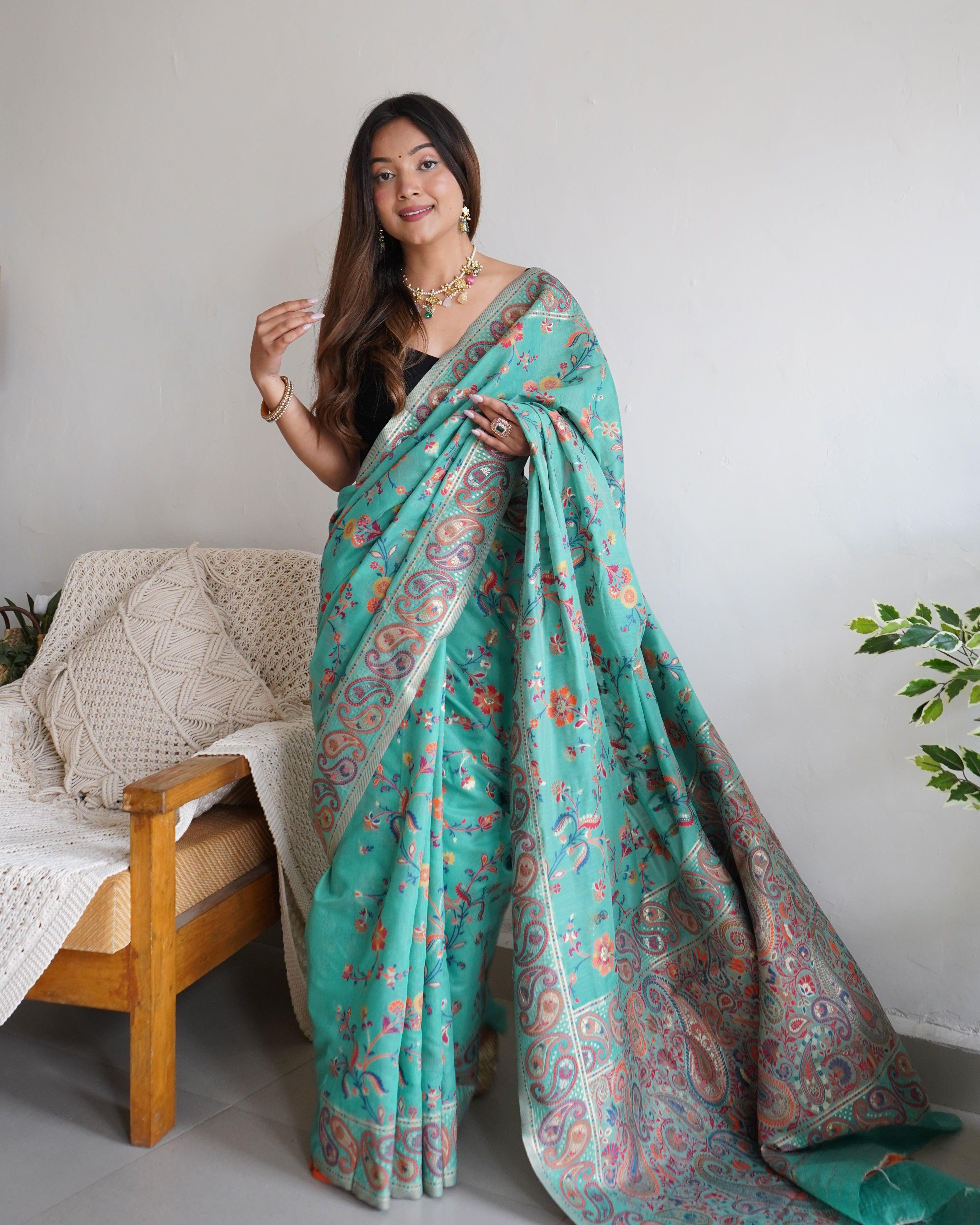 sutisancha Multi-Color Kashmiri Weaving Soft Modal Silk Saree - Suti Sancha